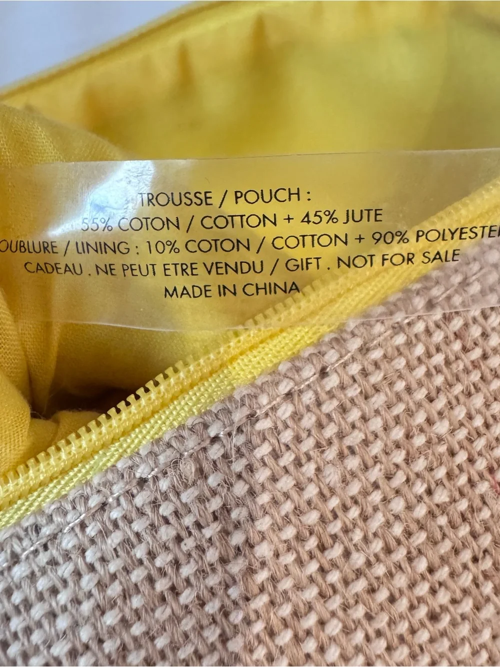 Dolce & Gabbana Beige Burlap Cosmetic Pouch Makeup Bag Yellow Lining Floral NWOT